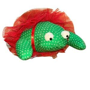 Vintage Handmade Stuffed Animal Frog Gingham Plush Pillow Christmas ornament